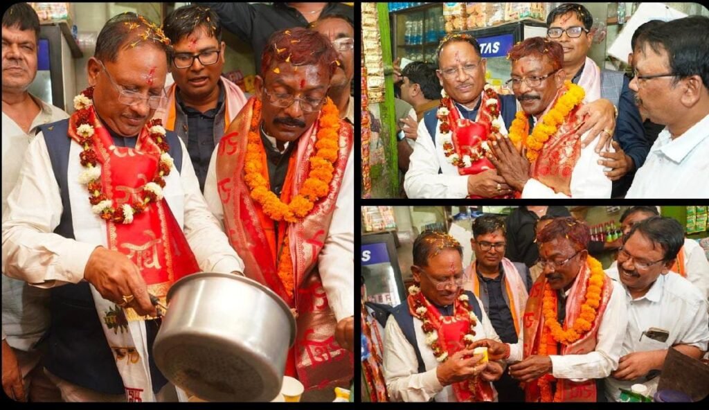 CM साय ने महापौर प्रत्याशी के दुकान पर बनाई चाय, देखें VIDEO